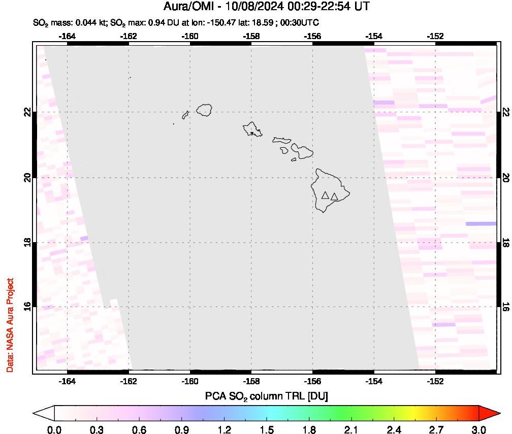 A sulfur dioxide image over Hawaii, USA on Oct 08, 2024.