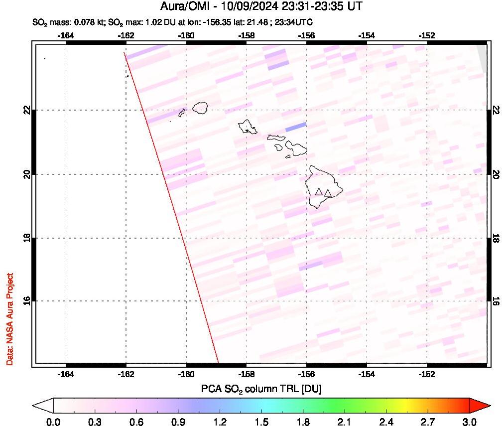 A sulfur dioxide image over Hawaii, USA on Oct 09, 2024.