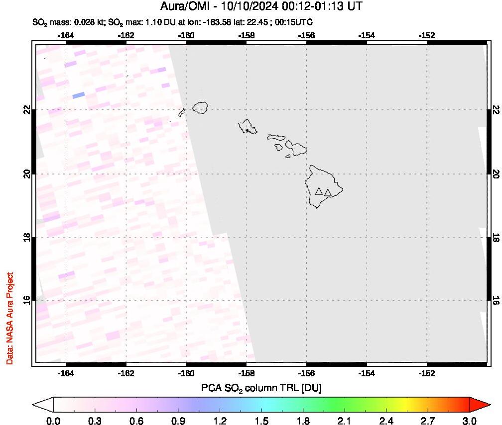 A sulfur dioxide image over Hawaii, USA on Oct 10, 2024.