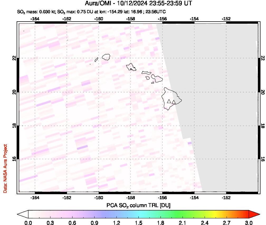 A sulfur dioxide image over Hawaii, USA on Oct 12, 2024.