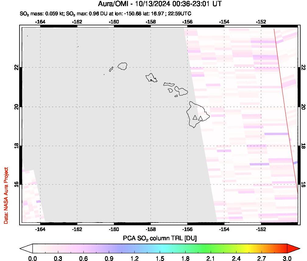 A sulfur dioxide image over Hawaii, USA on Oct 13, 2024.