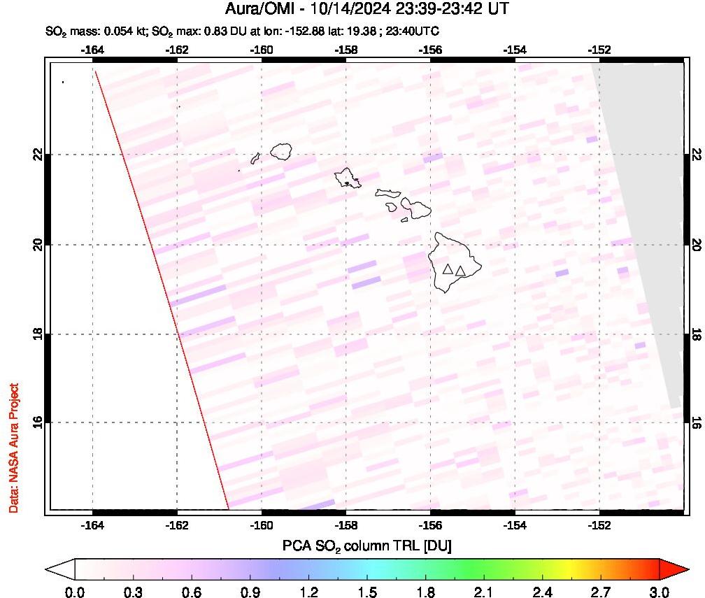 A sulfur dioxide image over Hawaii, USA on Oct 14, 2024.