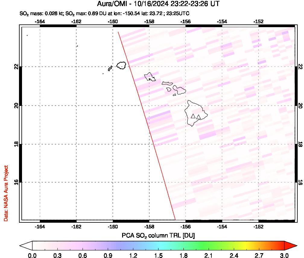 A sulfur dioxide image over Hawaii, USA on Oct 16, 2024.