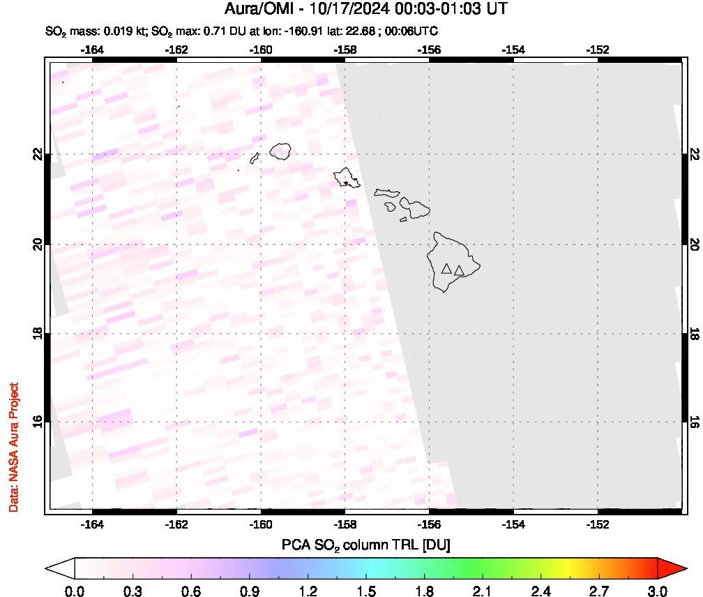 A sulfur dioxide image over Hawaii, USA on Oct 17, 2024.