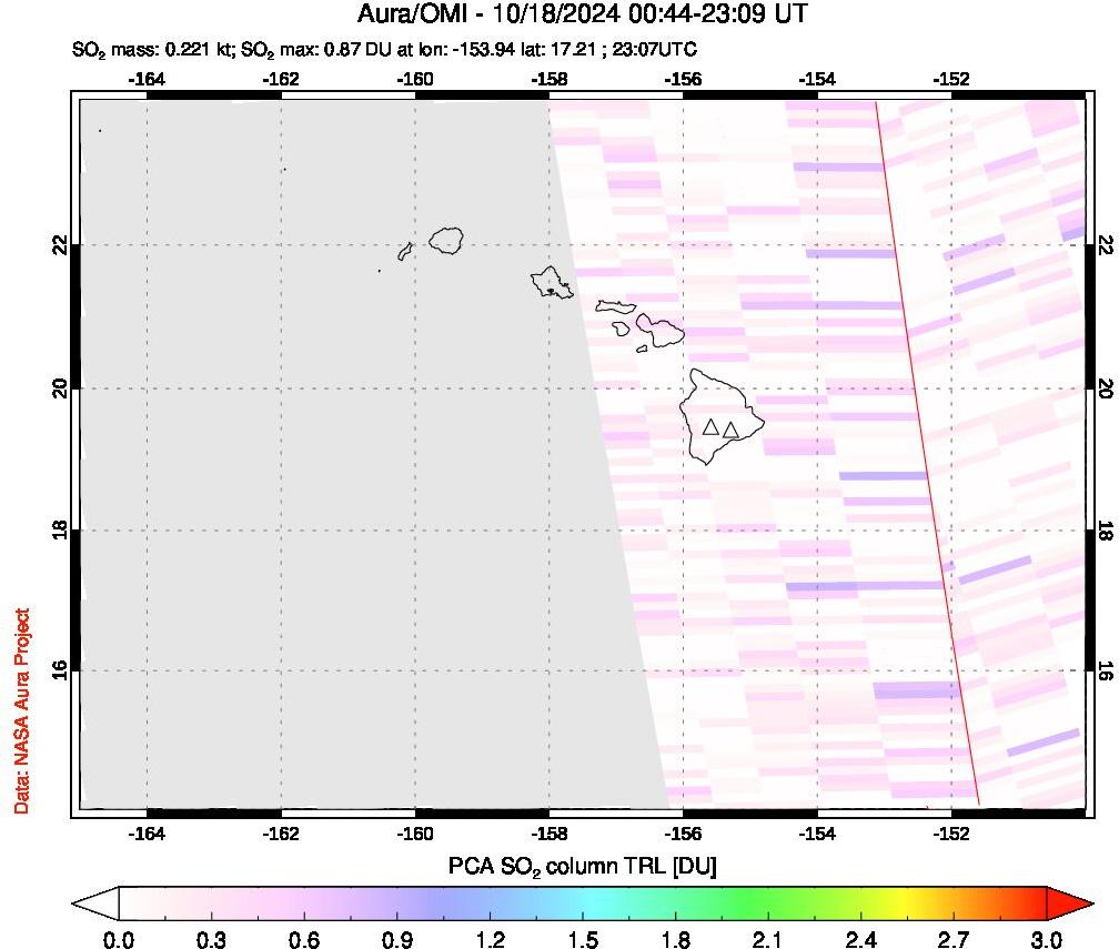 A sulfur dioxide image over Hawaii, USA on Oct 18, 2024.