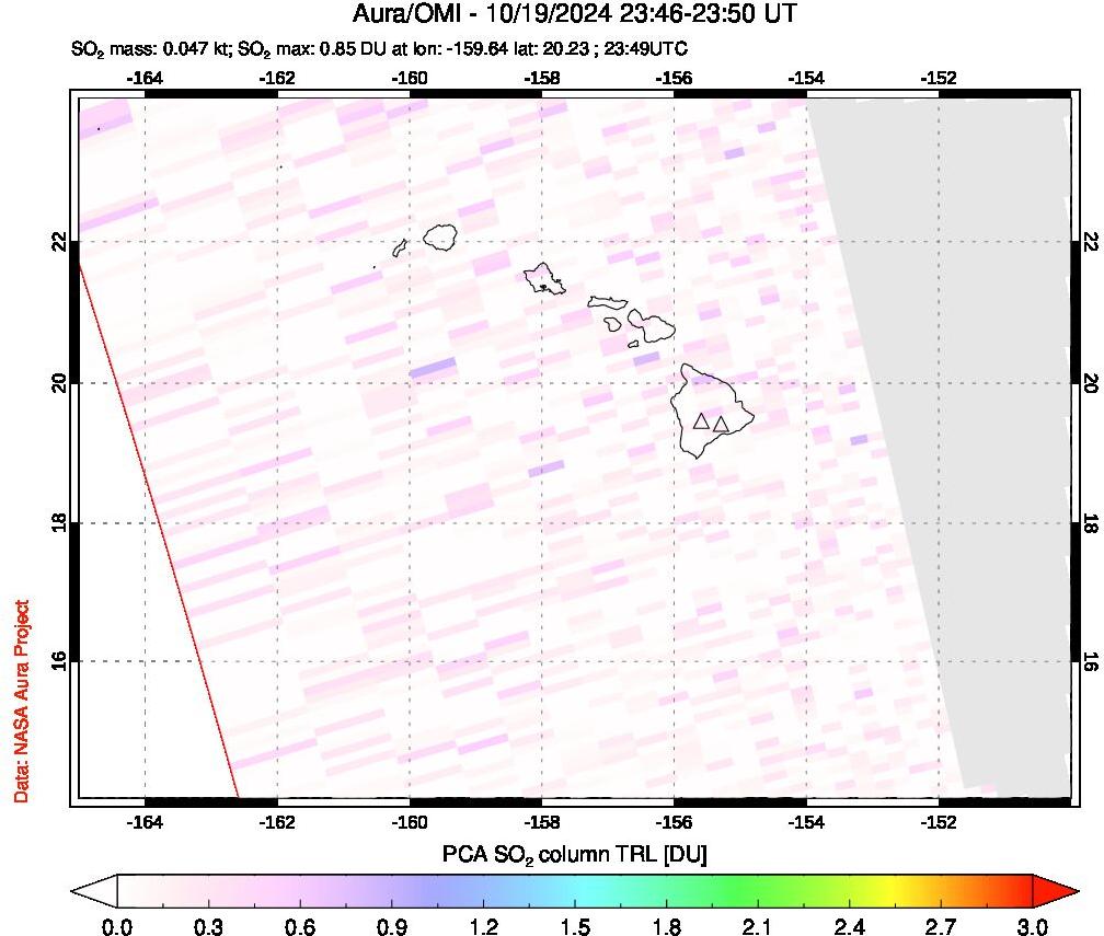 A sulfur dioxide image over Hawaii, USA on Oct 19, 2024.