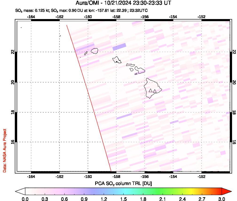 A sulfur dioxide image over Hawaii, USA on Oct 21, 2024.