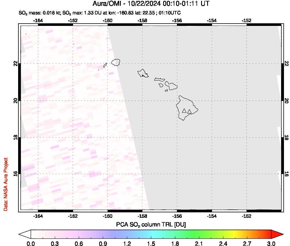 A sulfur dioxide image over Hawaii, USA on Oct 22, 2024.