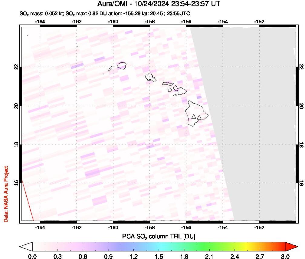 A sulfur dioxide image over Hawaii, USA on Oct 24, 2024.