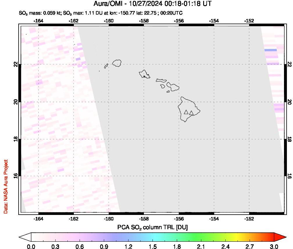 A sulfur dioxide image over Hawaii, USA on Oct 27, 2024.