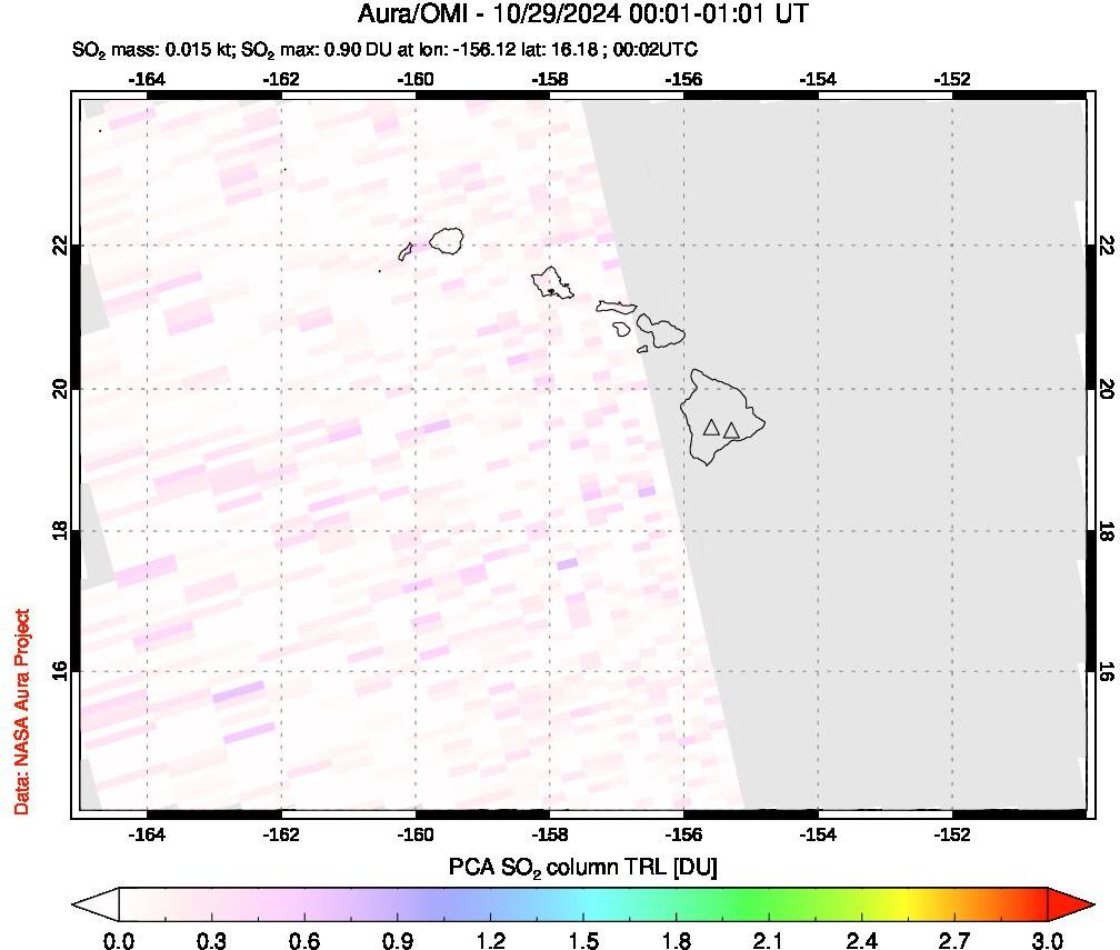 A sulfur dioxide image over Hawaii, USA on Oct 29, 2024.