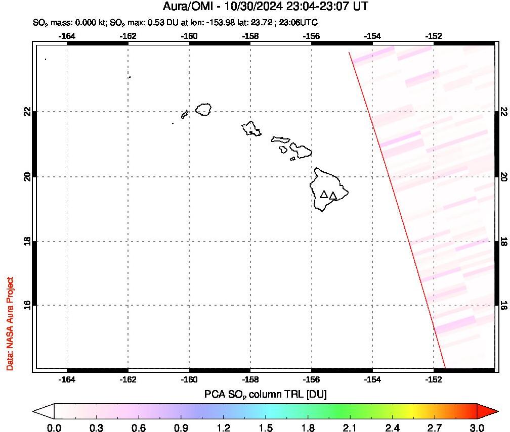 A sulfur dioxide image over Hawaii, USA on Oct 30, 2024.