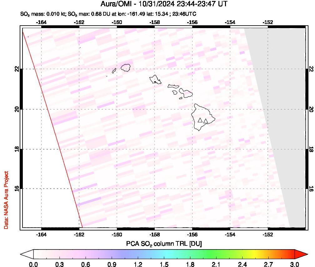 A sulfur dioxide image over Hawaii, USA on Oct 31, 2024.