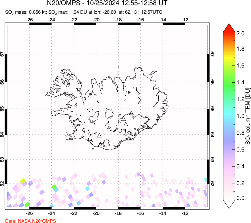 A sulfur dioxide image over Iceland on Oct 25, 2024.