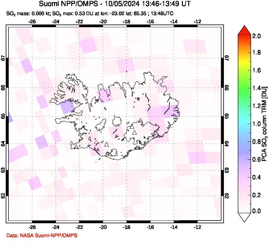 A sulfur dioxide image over Iceland on Oct 05, 2024.