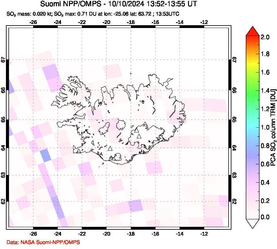 A sulfur dioxide image over Iceland on Oct 10, 2024.