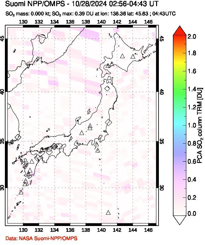 A sulfur dioxide image over Japan on Oct 28, 2024.