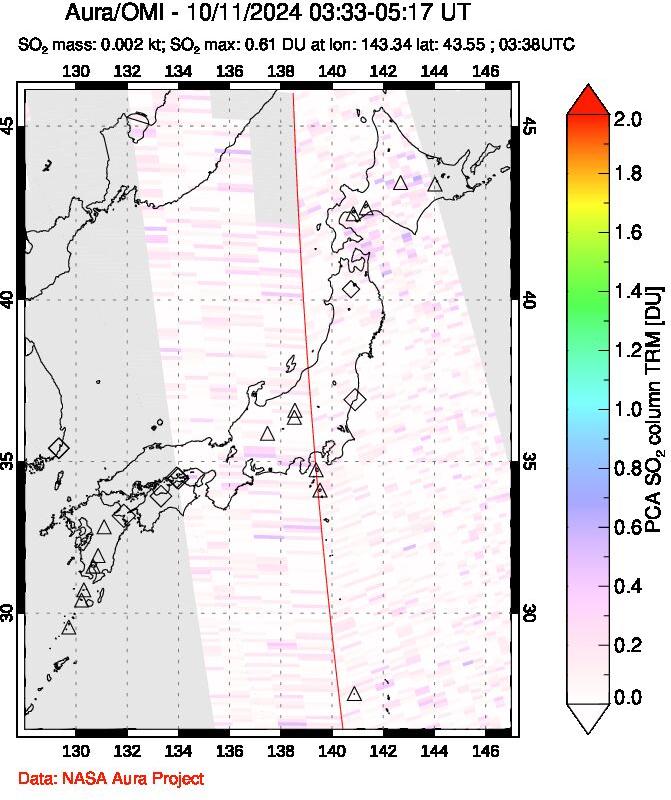 A sulfur dioxide image over Japan on Oct 11, 2024.