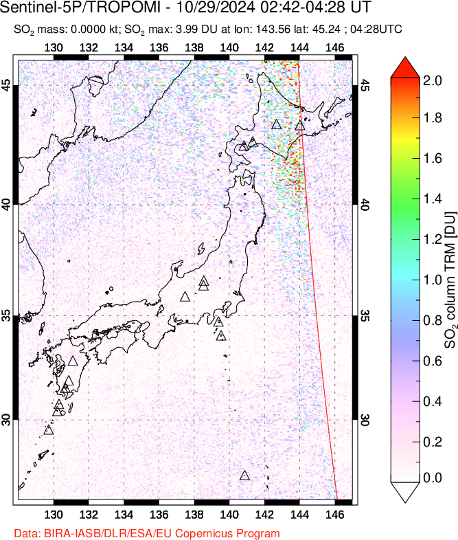 A sulfur dioxide image over Japan on Oct 29, 2024.