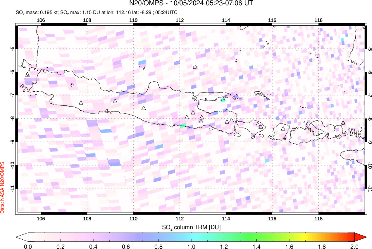 A sulfur dioxide image over Java, Indonesia on Oct 05, 2024.