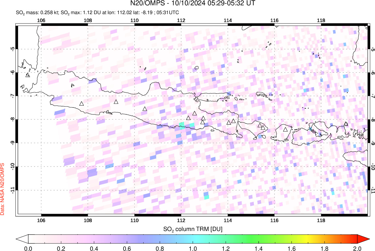 A sulfur dioxide image over Java, Indonesia on Oct 10, 2024.