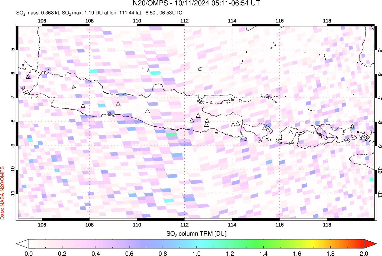 A sulfur dioxide image over Java, Indonesia on Oct 11, 2024.