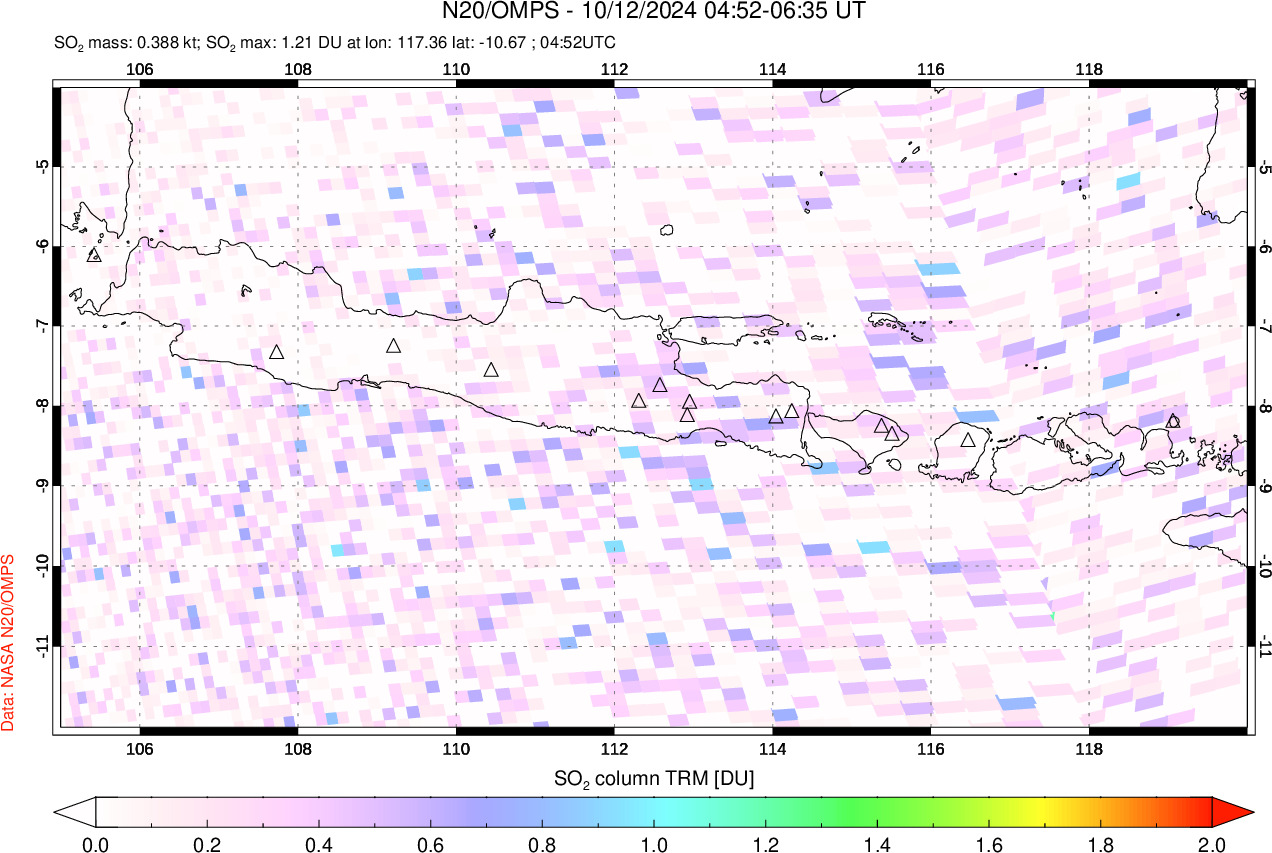 A sulfur dioxide image over Java, Indonesia on Oct 12, 2024.