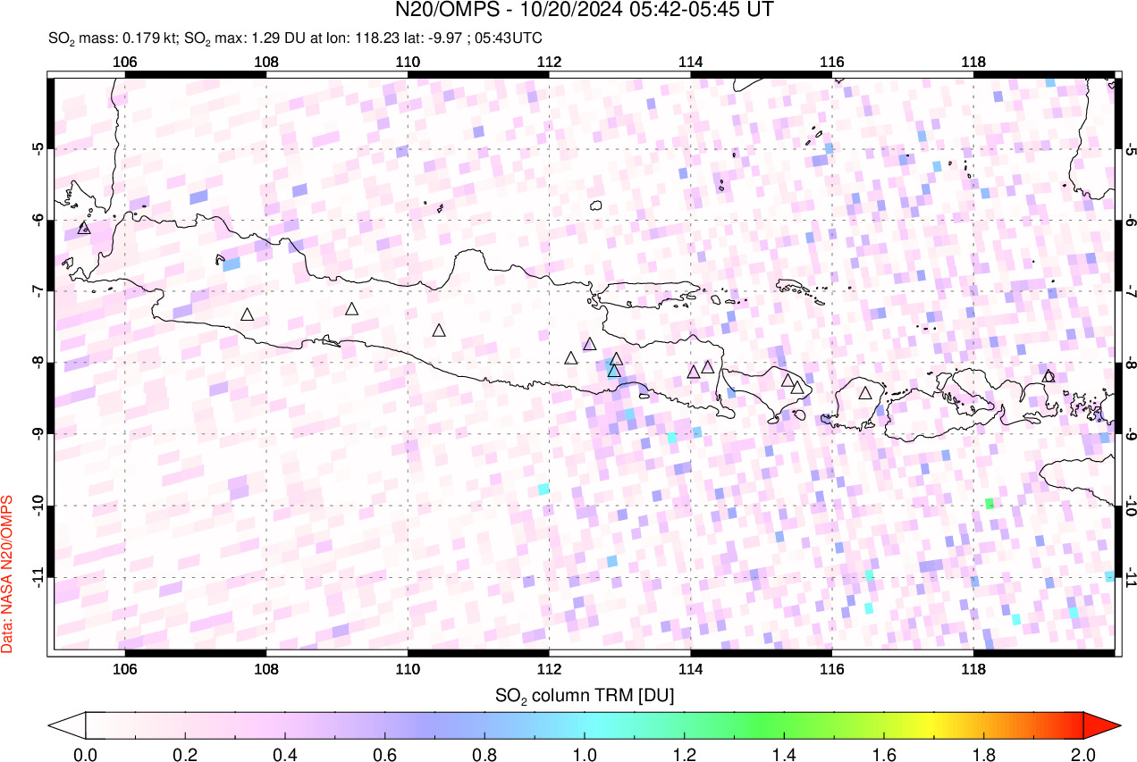 A sulfur dioxide image over Java, Indonesia on Oct 20, 2024.