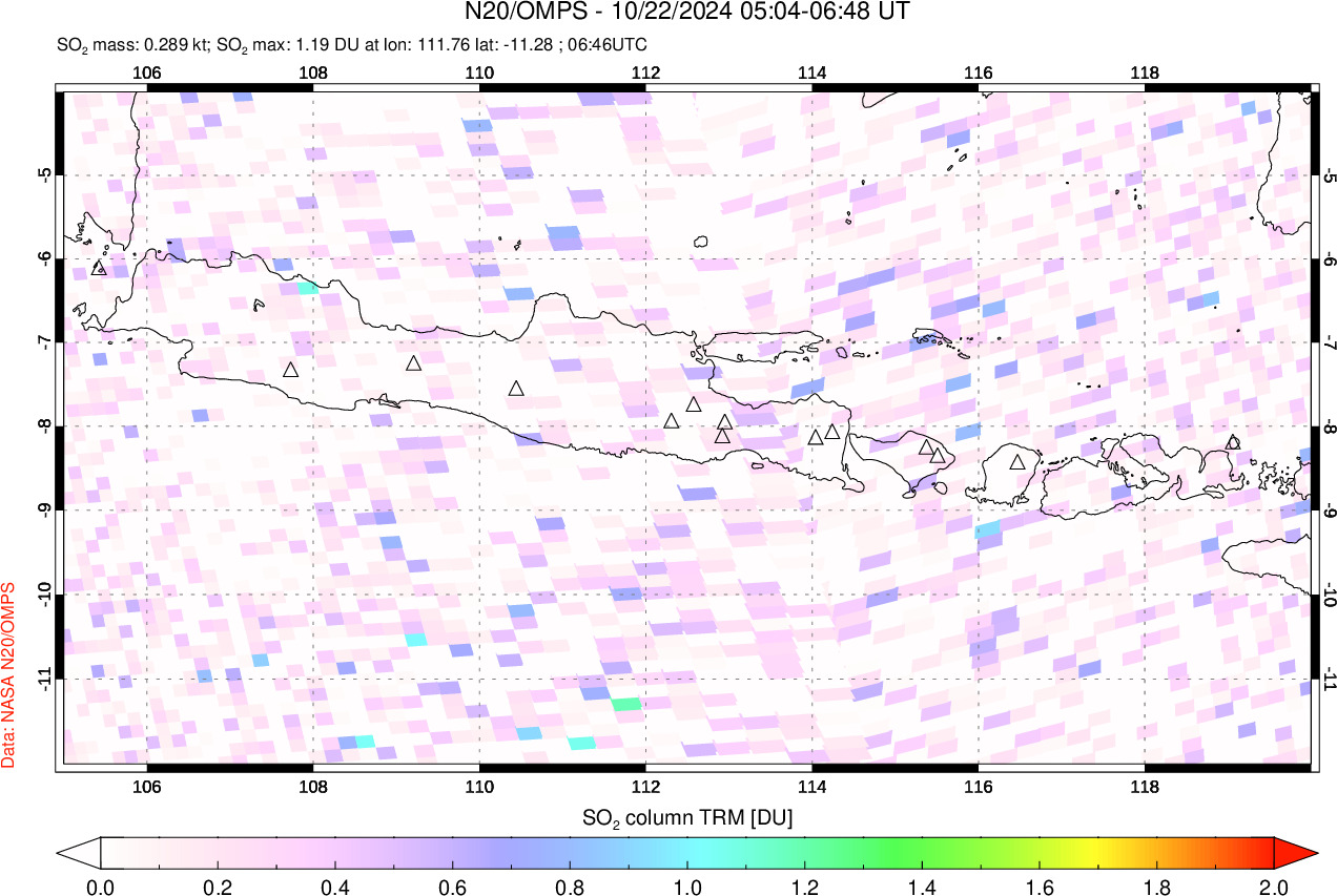 A sulfur dioxide image over Java, Indonesia on Oct 22, 2024.