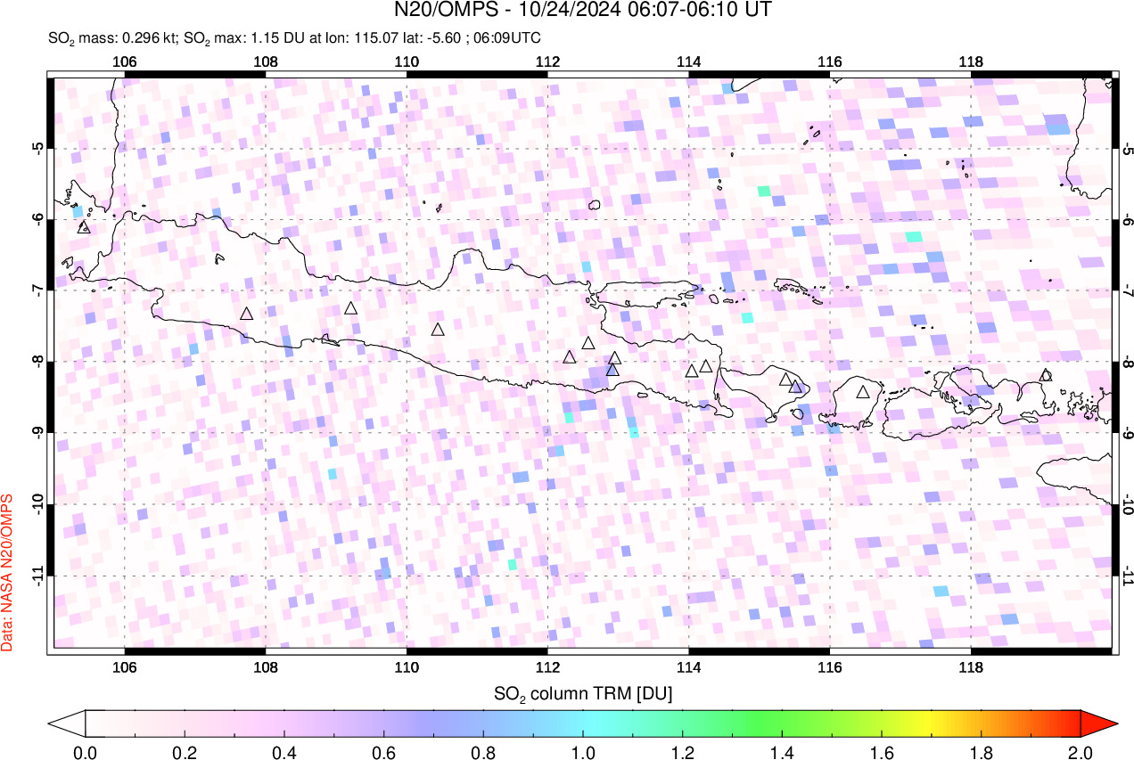 A sulfur dioxide image over Java, Indonesia on Oct 24, 2024.