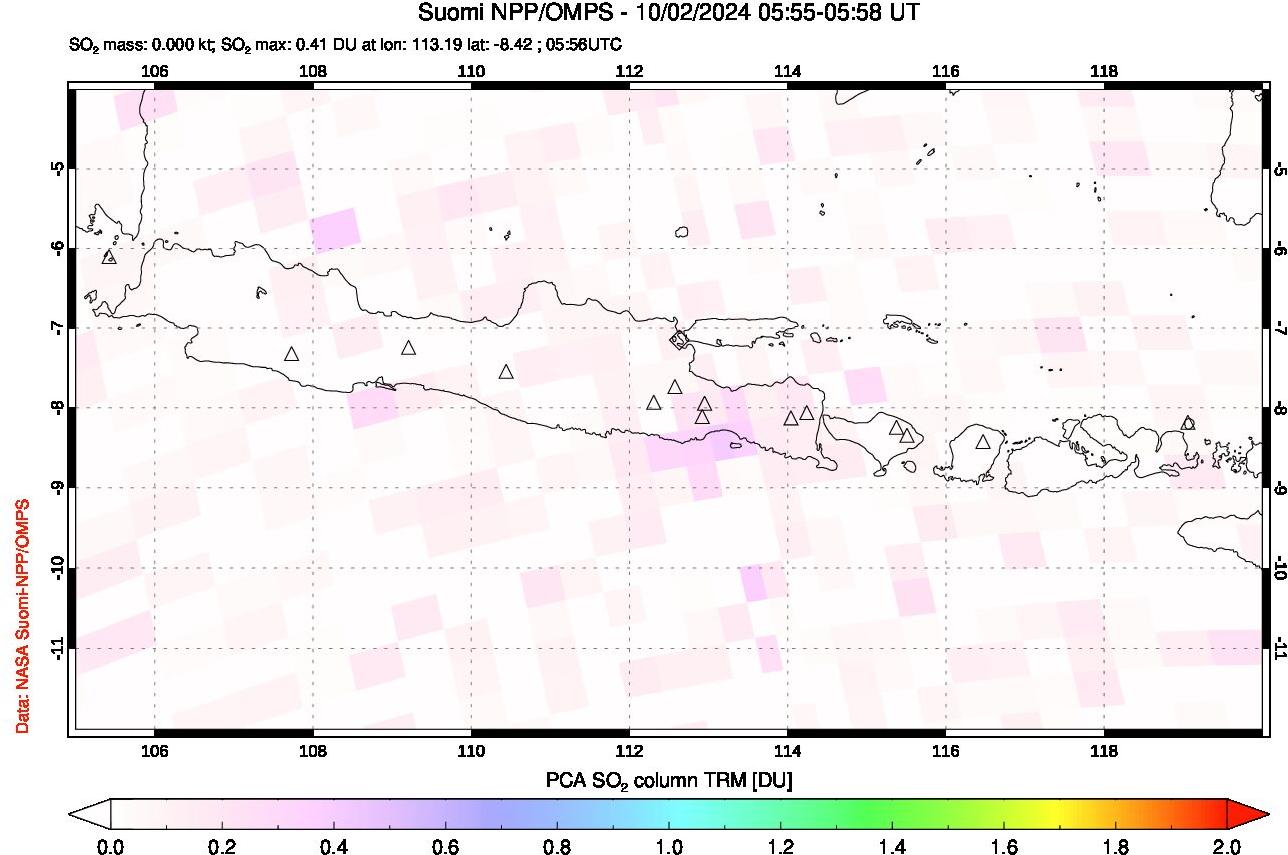 A sulfur dioxide image over Java, Indonesia on Oct 02, 2024.