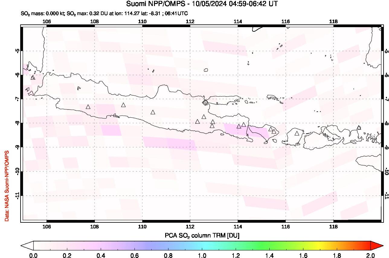 A sulfur dioxide image over Java, Indonesia on Oct 05, 2024.