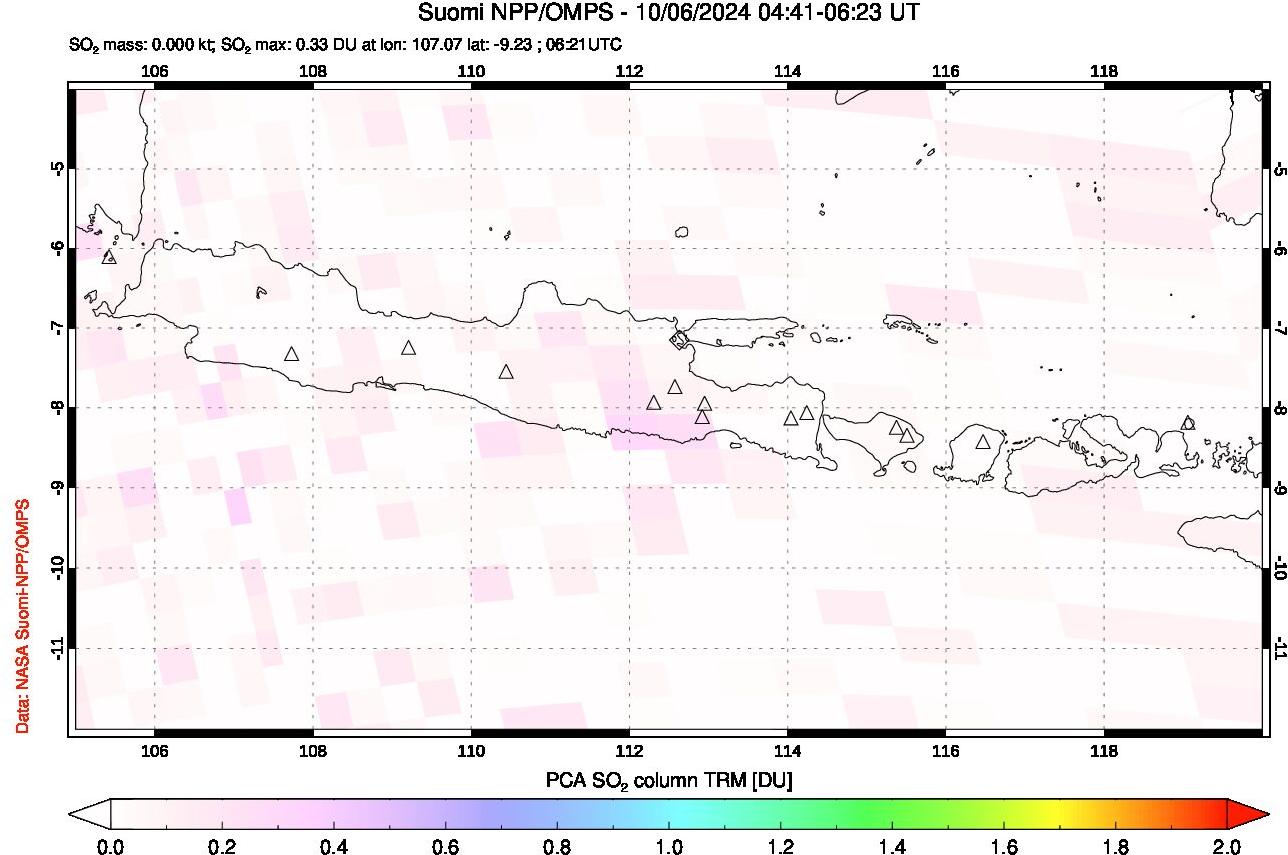 A sulfur dioxide image over Java, Indonesia on Oct 06, 2024.