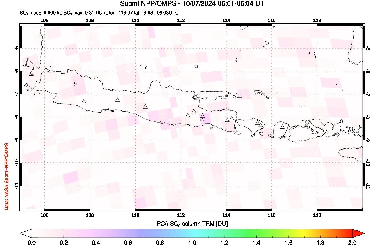 A sulfur dioxide image over Java, Indonesia on Oct 07, 2024.