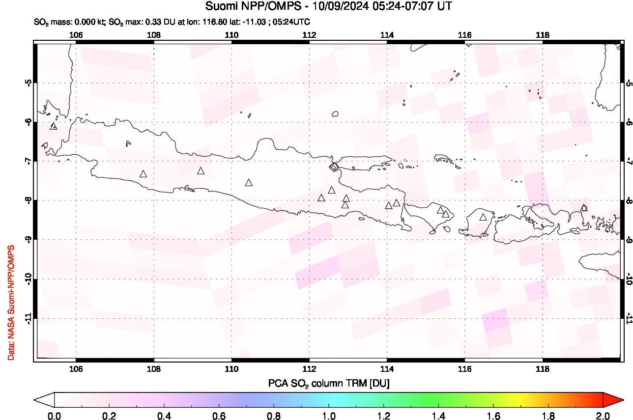 A sulfur dioxide image over Java, Indonesia on Oct 09, 2024.