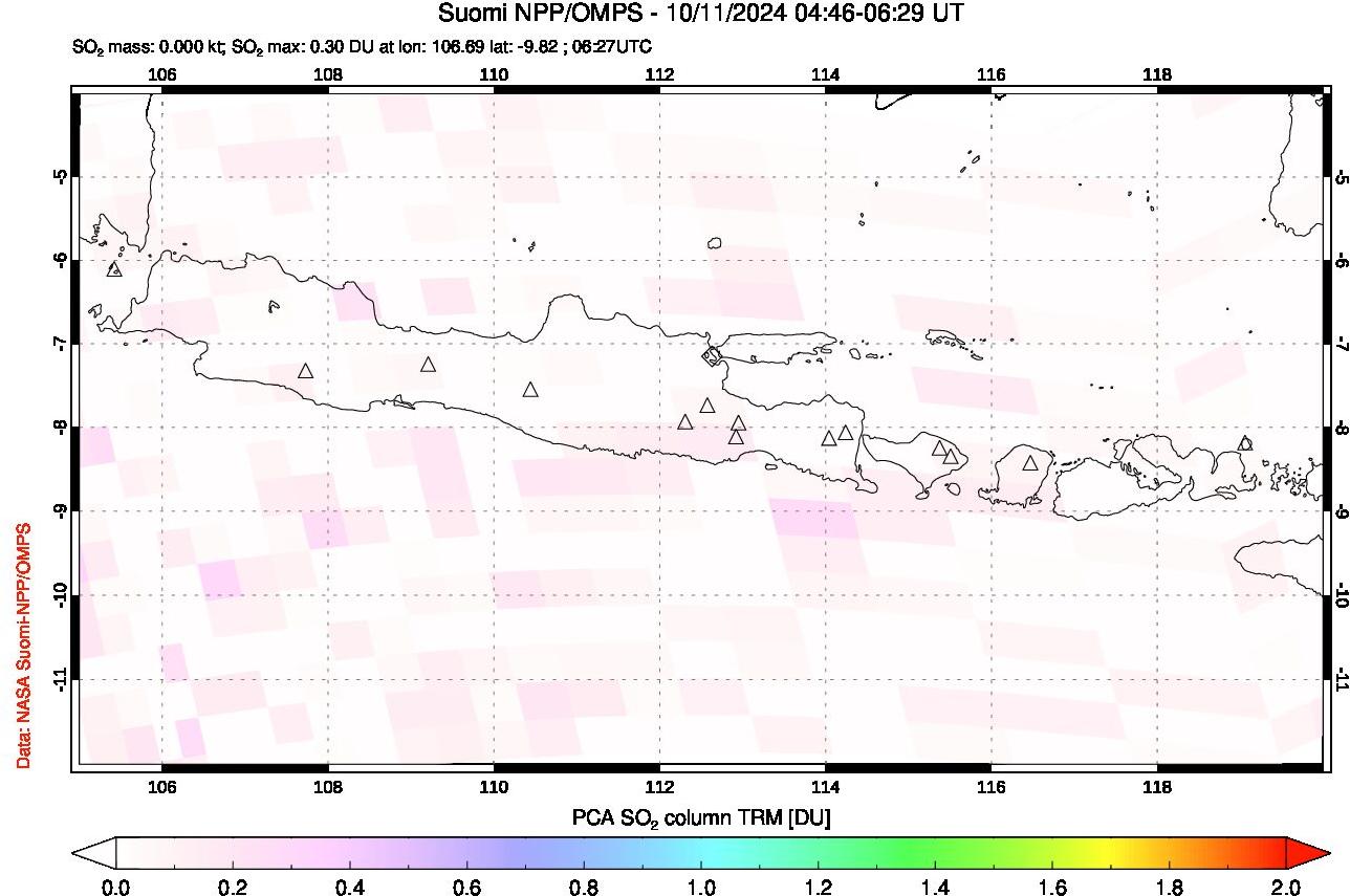 A sulfur dioxide image over Java, Indonesia on Oct 11, 2024.