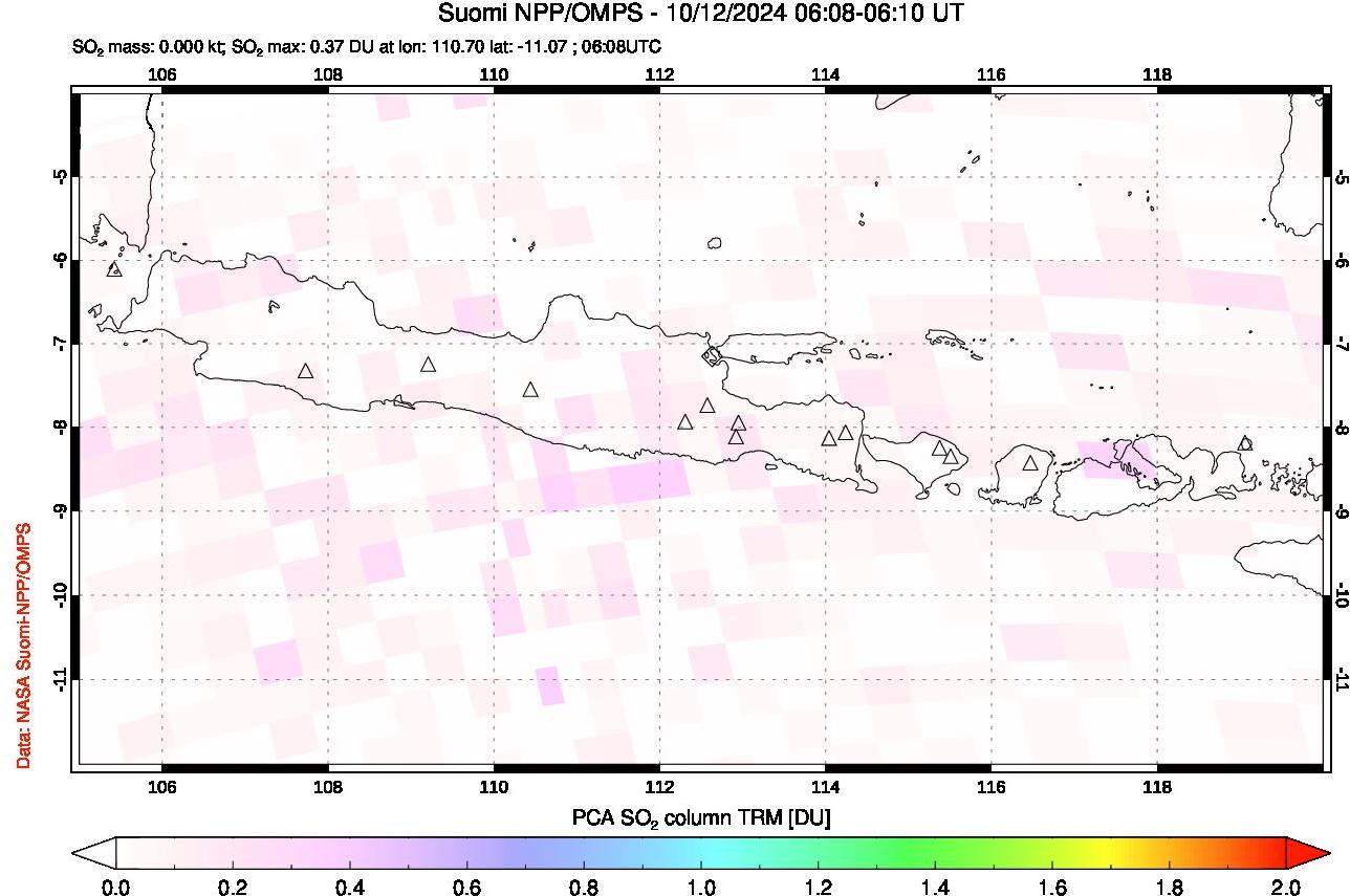 A sulfur dioxide image over Java, Indonesia on Oct 12, 2024.