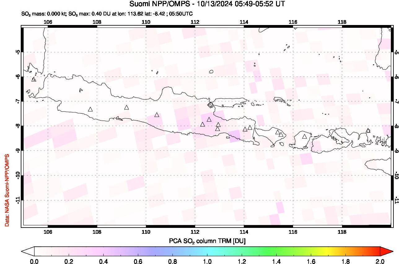 A sulfur dioxide image over Java, Indonesia on Oct 13, 2024.