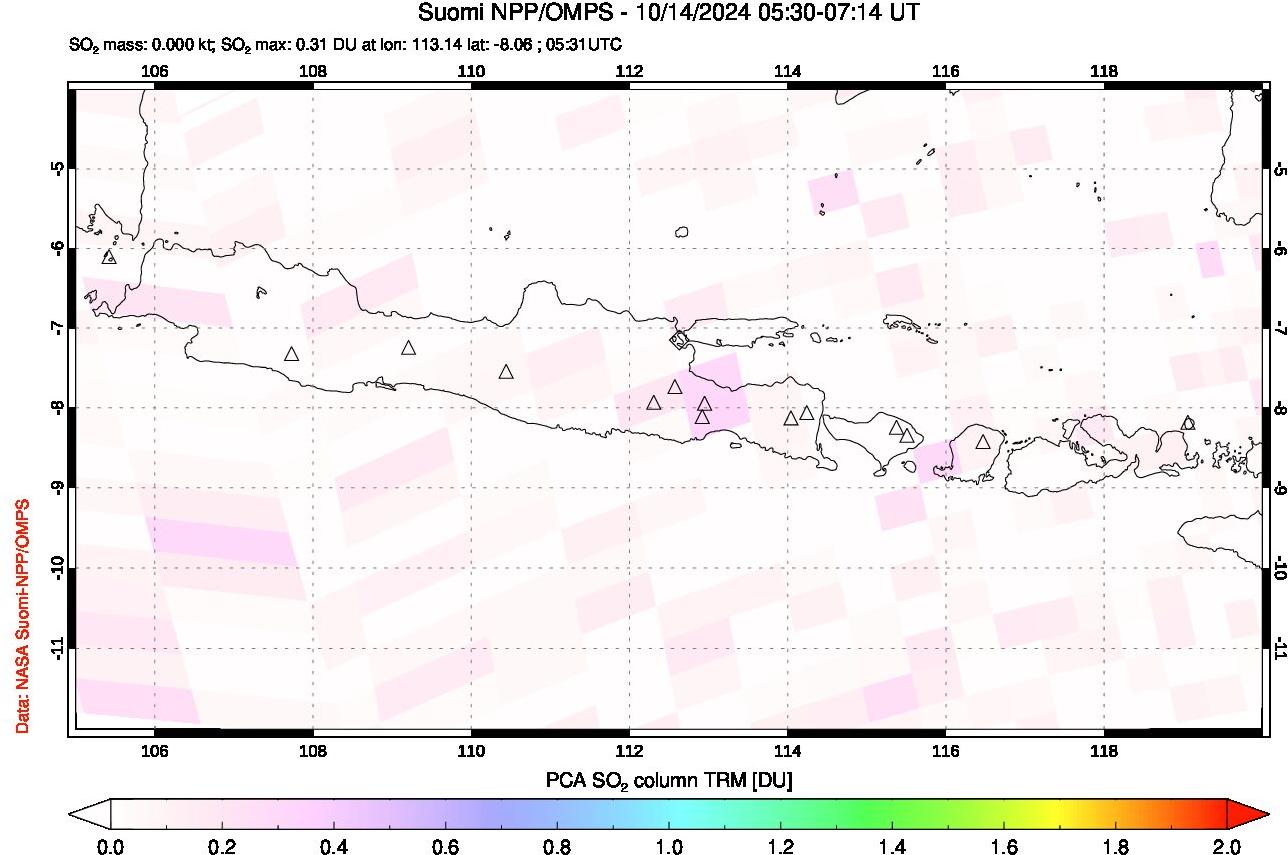 A sulfur dioxide image over Java, Indonesia on Oct 14, 2024.