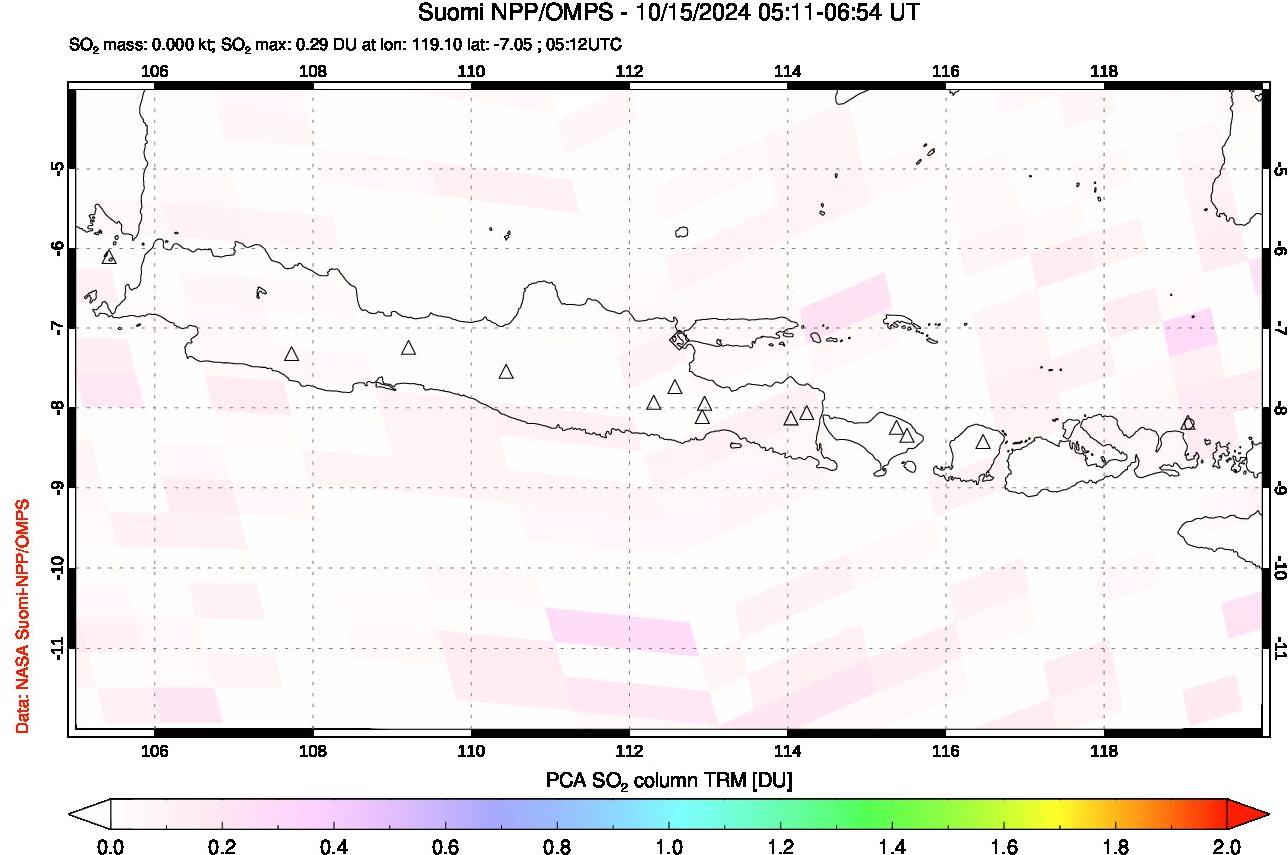 A sulfur dioxide image over Java, Indonesia on Oct 15, 2024.