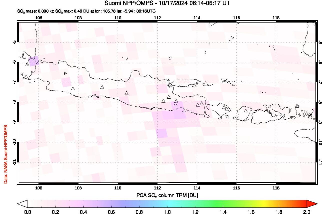 A sulfur dioxide image over Java, Indonesia on Oct 17, 2024.