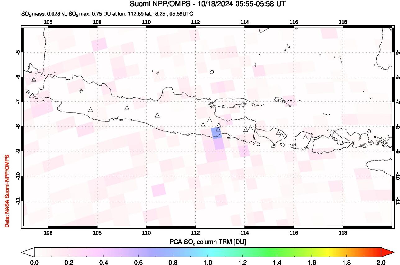 A sulfur dioxide image over Java, Indonesia on Oct 18, 2024.