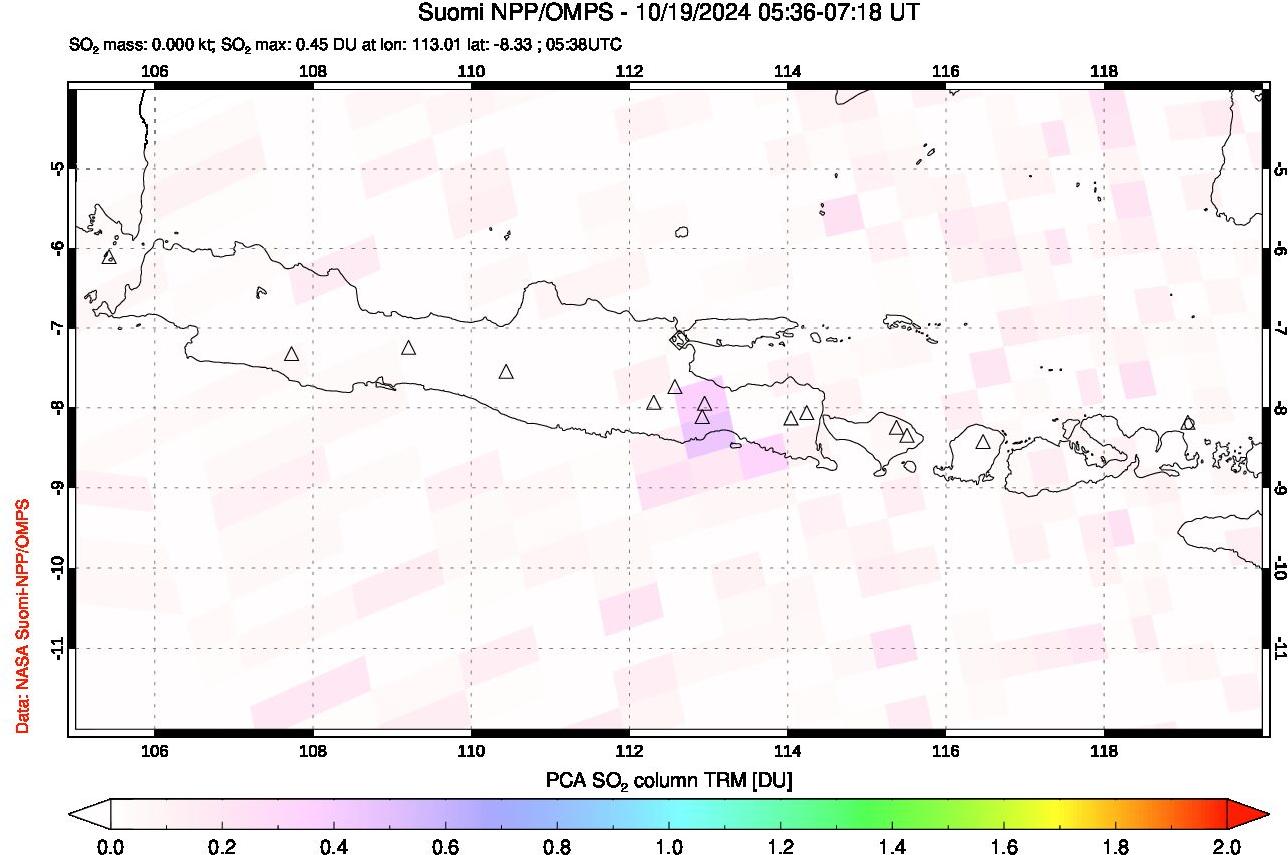 A sulfur dioxide image over Java, Indonesia on Oct 19, 2024.