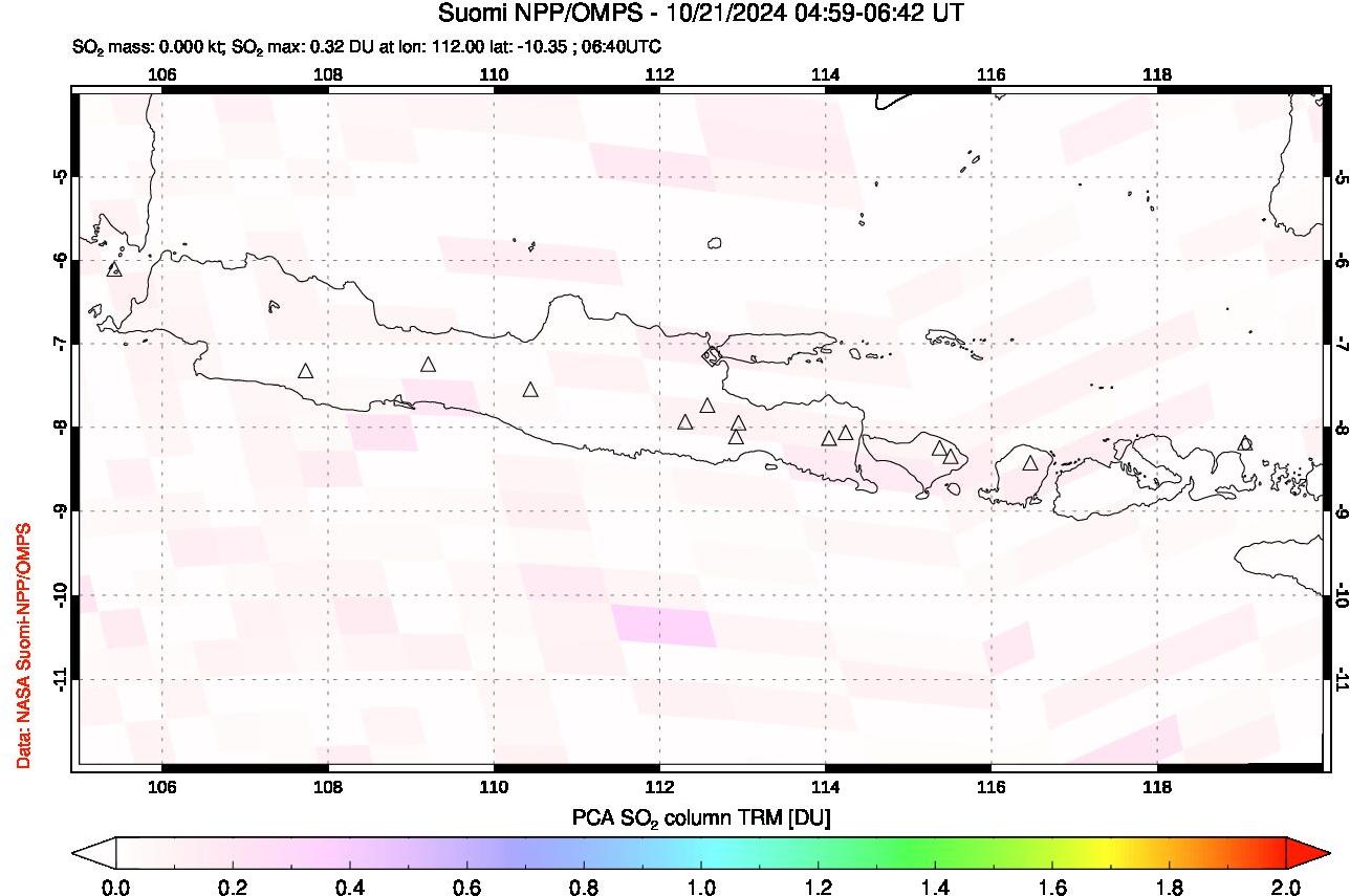 A sulfur dioxide image over Java, Indonesia on Oct 21, 2024.