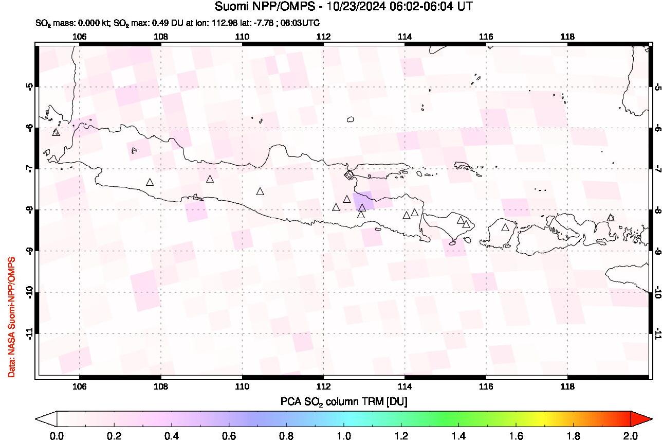 A sulfur dioxide image over Java, Indonesia on Oct 23, 2024.