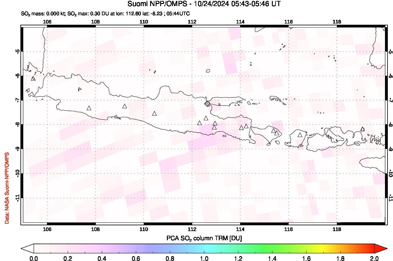 A sulfur dioxide image over Java, Indonesia on Oct 24, 2024.