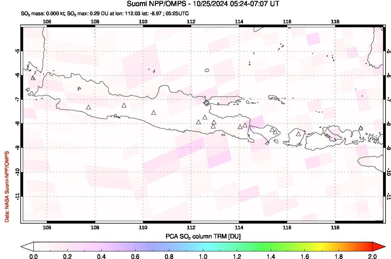 A sulfur dioxide image over Java, Indonesia on Oct 25, 2024.