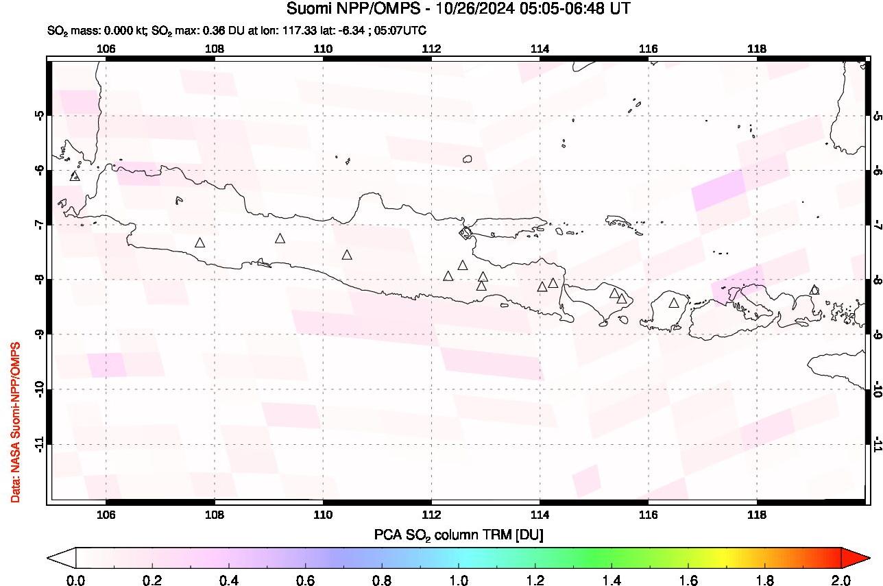 A sulfur dioxide image over Java, Indonesia on Oct 26, 2024.