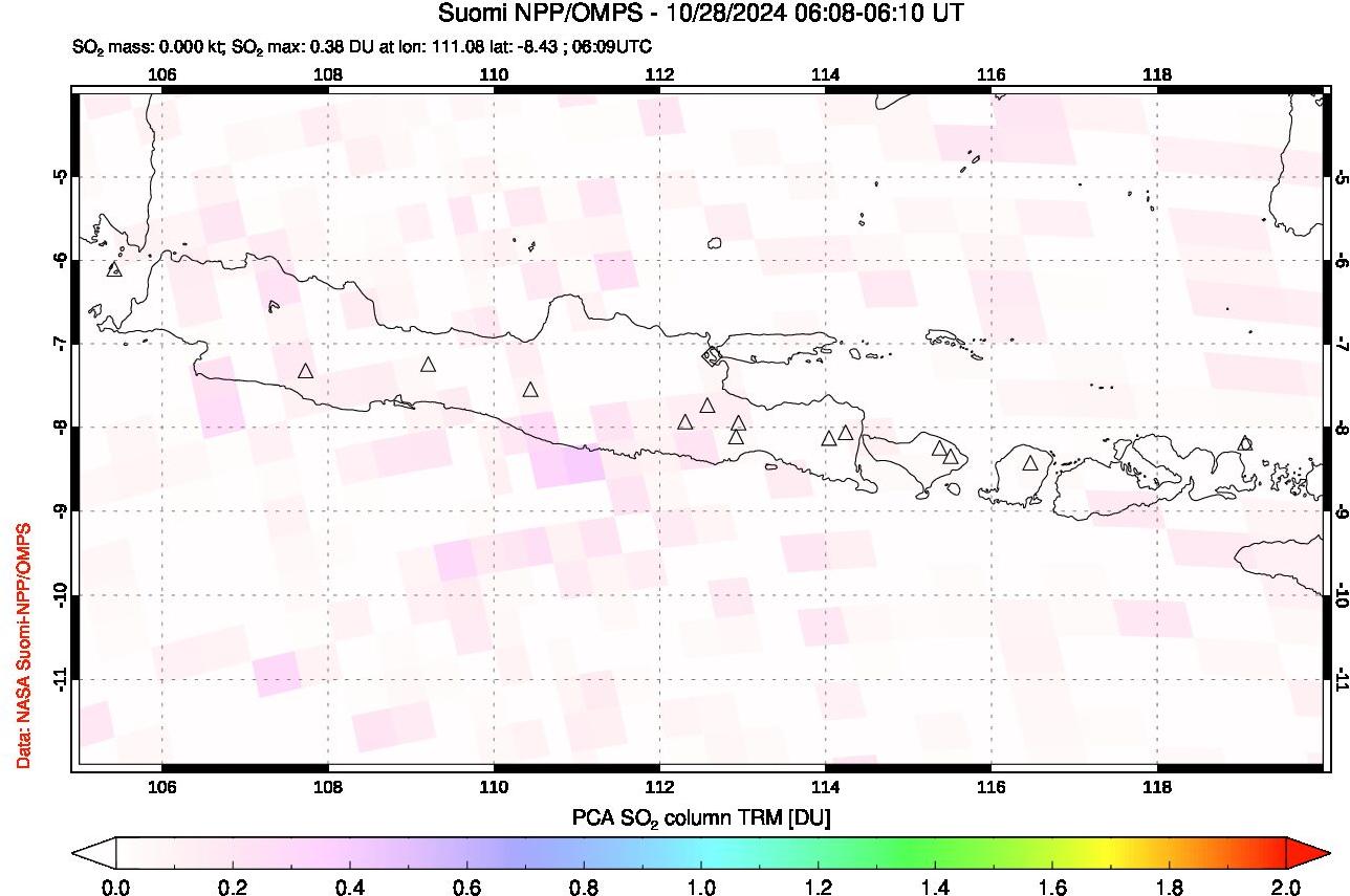 A sulfur dioxide image over Java, Indonesia on Oct 28, 2024.