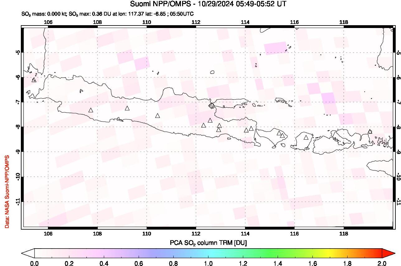 A sulfur dioxide image over Java, Indonesia on Oct 29, 2024.